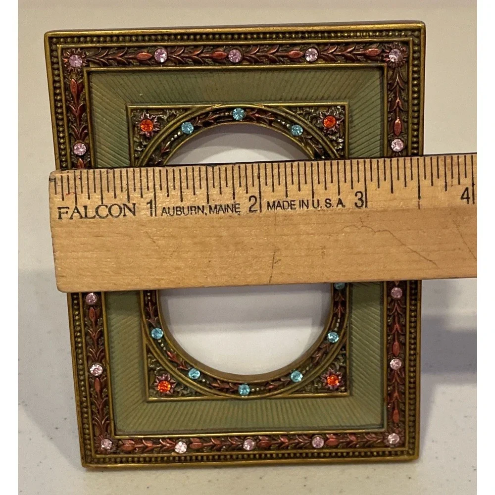 Vintage Style Art Nouveau Small Picture Frame Rhinestones Floral 3.5